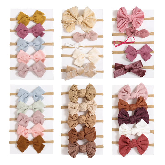 5Pcs/Lot Baby Headband for Baby Girls Soft Nylon Elastic Solid Color Hairband Print Hair Bow Kids Headwear Baby Hair Accessories